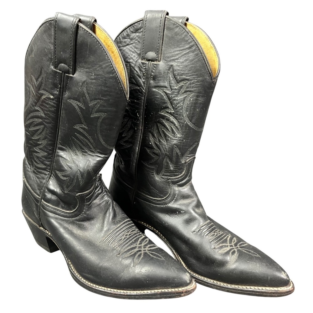 Justin L4903 Black Leather Western Cowboy Boots Pointed Toe Womens 8 B Cowgirl